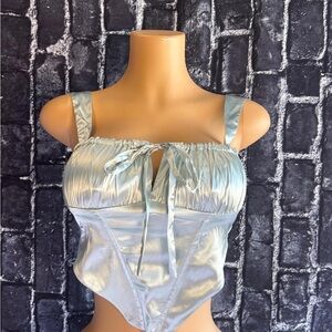 Satin Corset Top in Light Blue
